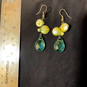 Baroque pearl blue crystal earrings